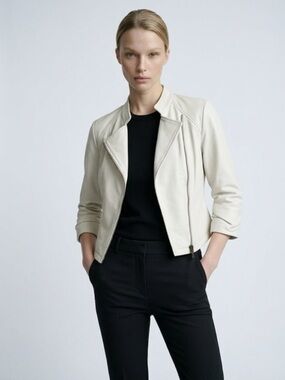 bebe Cream Leather Moto Jacket